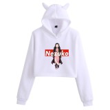 Demon Slayer Girls Popular Crop Top Hoodie Kamado Nezuko Print Sweatshirt Cat Ear Hooded Cute Crop Tops