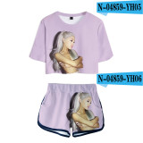 Ariana Grande Girls Women 2 Pieces Crop Top Shirt and Shorts Suit