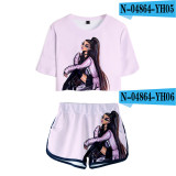 Ariana Grande Girls Women 2 Pieces Crop Top Shirt and Shorts Suit