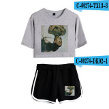 Ariana Grande Fashion Casual Girls Women 2 Pieces Crop Top T-shirt and Shorts Suit