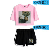 Ariana Grande Fashion Casual Girls Women 2 Pieces Crop Top T-shirt and Shorts Suit