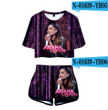 Ariana Grande Fashion Loose Girls Women Crop Top T-shirt and Shorts 2 Pieces Set