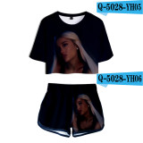Ariana Grande Popular Girls Women Crop Top T-shirt and Shorts 2 Pieces Set