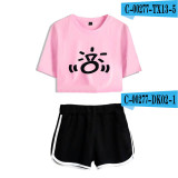 Ariana Grande Fashion Casual Girls Women 2 Pieces Crop Top T-shirt and Shorts Suit