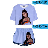Ariana Grande Popular Girls Women Crop Top T-shirt and Shorts 2 Pieces Set