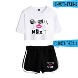 Ariana Grande Fashion Casual Girls Women 2 Pieces Crop Top T-shirt and Shorts Suit