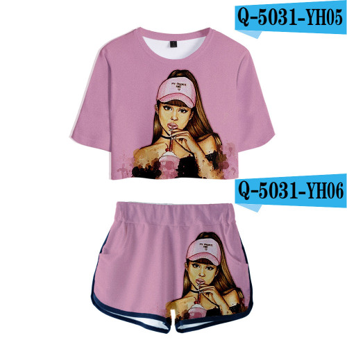 Ariana Grande Popular Girls Women Crop Top T-shirt and Shorts 2 Pieces Set