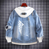 Anime Attack On Titan Jean Jacket Fake Two Piece Trendy Hooded Coat For Fall Winter