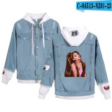 Ariana Grande Jean Jacket Fake Two Pieces Hooded Demin Zipper Jacket Coat