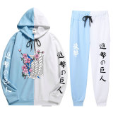 Anime Attack On Titan Sweatsuit Half Black Half White Street Style Casual Sweatsuit Outfit