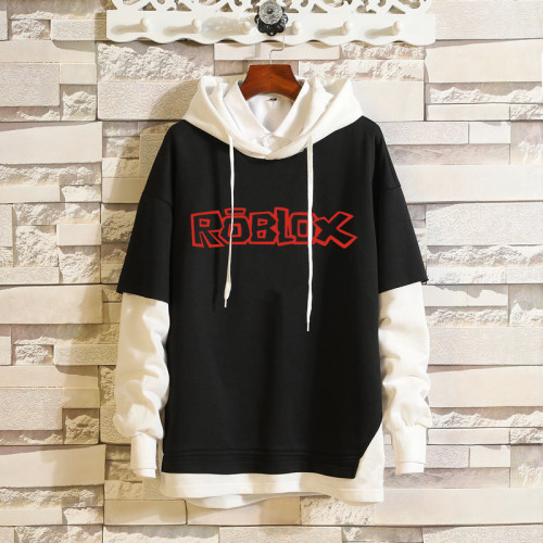 Roblox Youth Fake Two Piece Trendy Hoodie Fall Casual Confort Outfit Pullover Hooded Sweatshirt