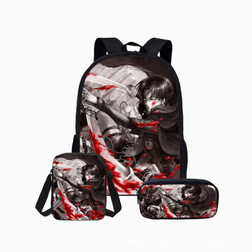 Anime Attack On Titan Backpack Set 3pcs Students School Bacpack With Lunch Bag and Pencil Bag Set