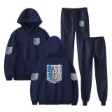 Anime Attack On Titan Hoodie and Sweatpants Set Unisex Youth Casual Sweatsuit