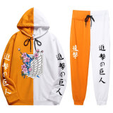 Anime Attack On Titan Sweatsuit Half Black Half White Street Style Casual Sweatsuit Outfit