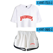 Backwoods Summer Trendy Girls Women 2 Pieces Crop Top Shirt and Shorts Suit