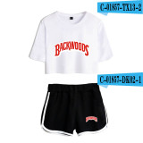 Backwoods Summer Trendy Girls Women 2 Pieces Crop Top Shirt and Shorts Suit