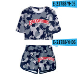 2021 Backwoods Fashiong Summer Girls Women 2 Pieces Crop Top Shirt and Shorts Suit