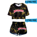 2021 Backwoods Fashiong Summer Girls Women 2 Pieces Crop Top Shirt and Shorts Suit