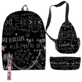 Lil Peep 3-D Backpack Set 3pcs Students Backpack With Cross Shoulder Bag and Pencil Bag Set