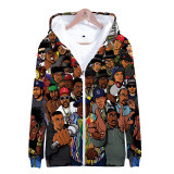 Lil Peep 3-D Zipper Jacket Unisex Hooded Zip Up Long Sleeve Coat For Fall Winter