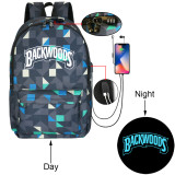 Backwoods Fashion Backpack School Book Bag With USB Charging Port Glow In Dark