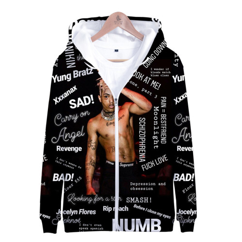 Lil Peep 3-D Zipper Jacket Unisex Hooded Zip Up Long Sleeve Coat For Fall Winter