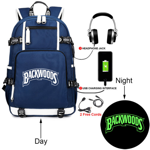 Backwoods Students Backpack School Book Bag Big Capacity Travel Bag With USB Charging Port Glow In Dark
