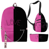 Lil Peep 3-D Backpack Set 3pcs Students Backpack With Cross Shoulder Bag and Pencil Bag Set