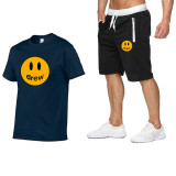 Drew Smiley Face Print Trendy T-shirt and Shorts Unisex Suit