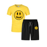 Drew Smiley Face Print T-shirt and Shorts Suit Trendy 2 Pieces Set
