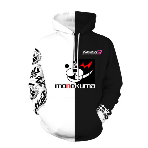 Danganronpa Monokuma Black and White Hoodie Casual Fit Unisex Sweatshirt Long Sleeve Tops