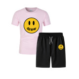 Drew Smiley Face Print T-shirt and Shorts Suit Trendy 2 Pieces Set