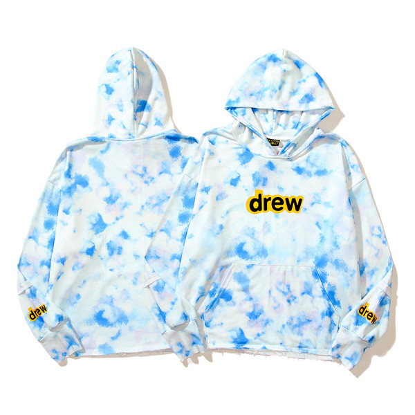 Drew Loose Casual Blue Tie Dye Fashion Long Sleeves Unisex Hoodies