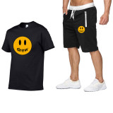 Drew Smiley Face Print Trendy T-shirt and Shorts Unisex Suit