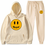 Drew Smiley Face Print Hoodie and Sweatshirt Suit 2 Pieces Sweatshirt and Jogger Pants