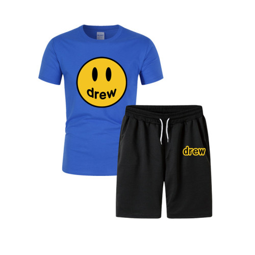 Drew Smiley Face Print Fashion T-shirt and Shorts Suit Unisex 2 Pieces Set