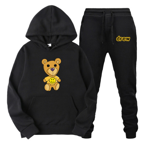 Drew Smile Hoodie Bear Print Fashion Long Sleeves Hoodie And Jogger Pants Suit