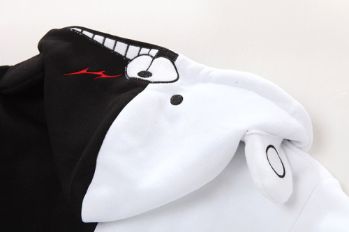 Danganronpa Monokuma Black and White Jacket Zip Up Hooded Fleece Jacket Coat