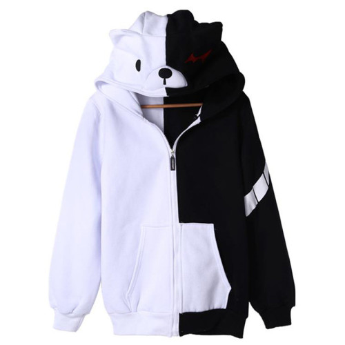 Danganronpa Monokuma Black and White Jacket Zip Up Hooded Fleece Jacket Coat