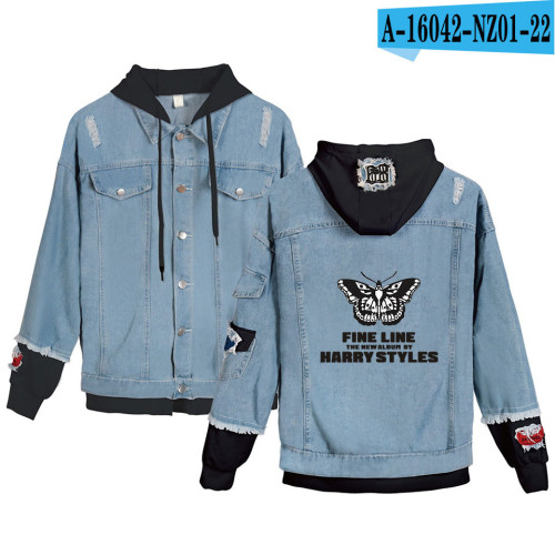 Harry Styles Fake Two Piece Denim Jacket Cool Youth Adults Hooded Denim Jacket