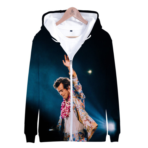 Harry Styles 3-D Zipper Jacket Unisex Hooded Long Sleeve Zip Up Jacket Coat With Fleece Inside