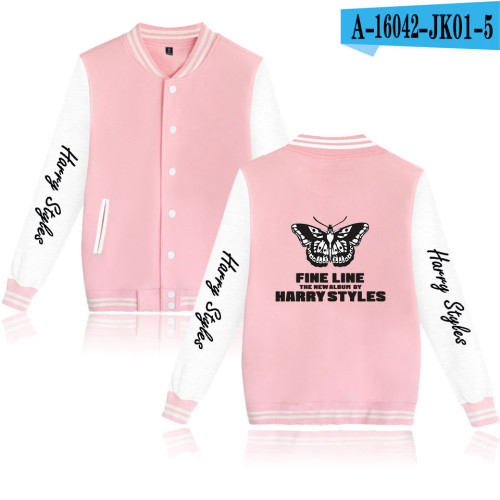 Harry Styles Butterfly Tatoo Print Baseball Jacket Unisex Long Sleeve Fleece Inside Coat