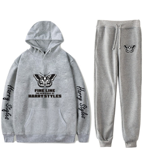 Harry Styles Sweatsuit Butterfly Print Hoodie and Sweatpants Set Fall Winter Fleece Sweatsuit