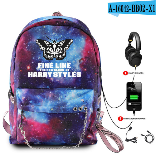 Harry Styles Galaxy Color Backpack Students Bookbag Trendy Backpacks With USB Interface