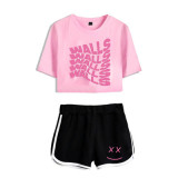 Harry Styles Walls Print Sweatsuit Girls Short Suit Crop Top Tees and Shorts Set