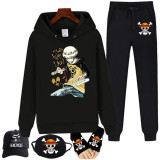 Anime One Piece Fleece Sweatsuits 5PCS Set Hoodie and Sweatpants With Mask Hat and Gloves