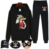 Anime One Piece Fleece Sweatsuits 5PCS Set Hoodie and Sweatpants With Mask Hat and Gloves
