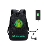 Rick and Morty School Trendy Backpack With USB Charging Port Black Students Bookbag