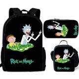 Rick and Morty Students 3pcs Backpack Set 3-D Bookbag With Lunch Bag and Pencil Bag Set