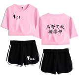 Anime Haikyuu!! Karasuno Girls Trendy Crop Tops and Shorts Set Short Sweatsuit